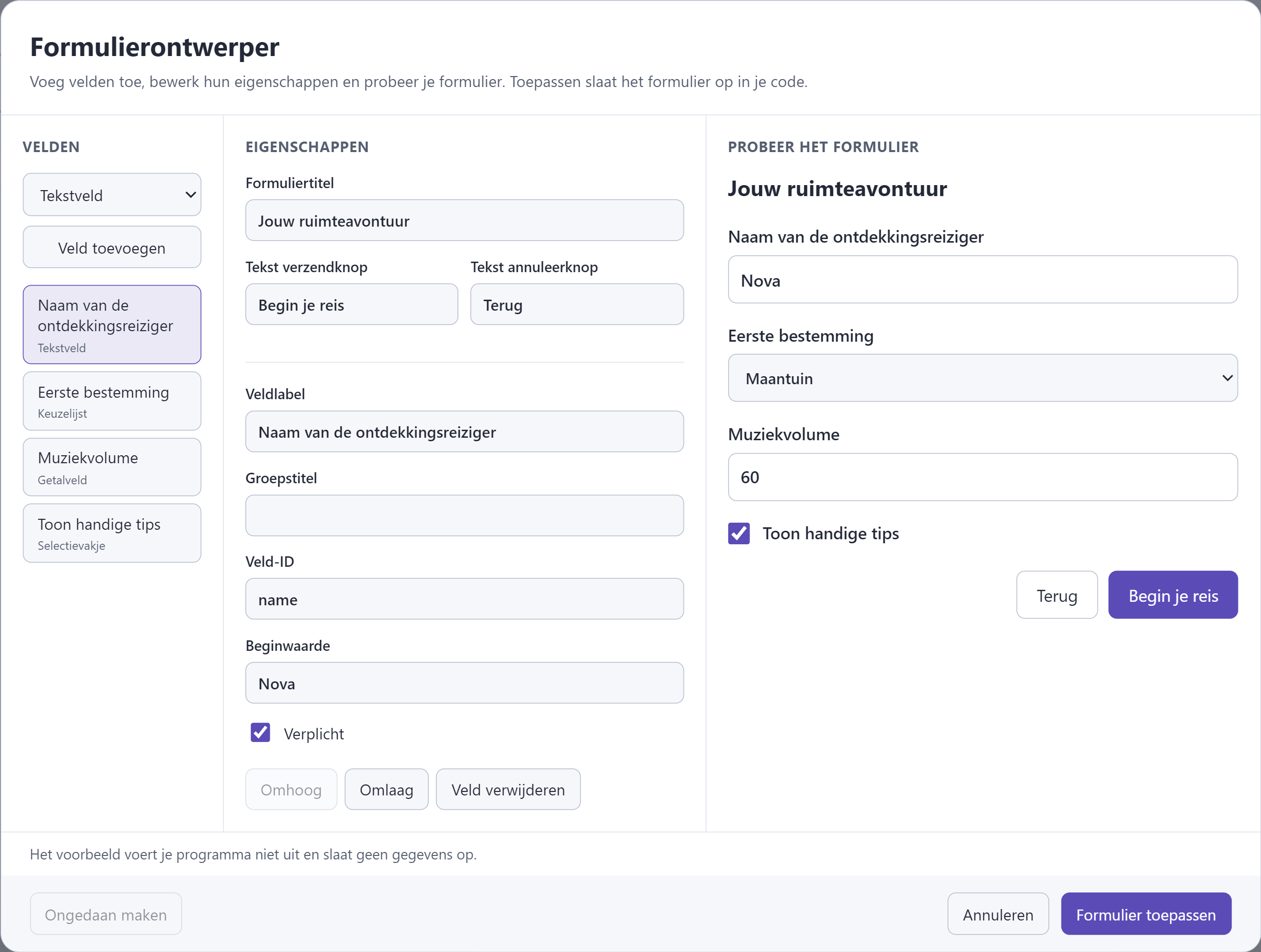 Pliro met de visuele ontwerper voor een appscherm met knoppen en tekstvelden
